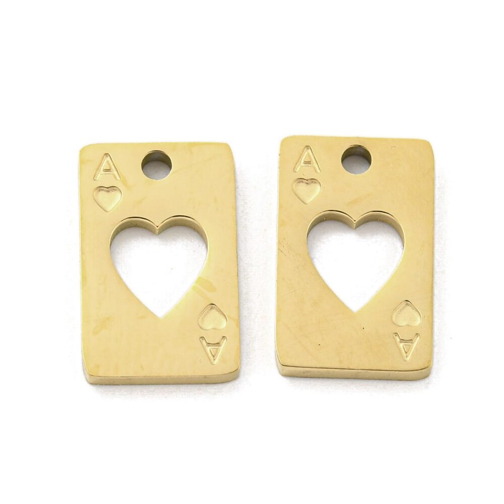 8408 10 pcs Golden Color Playing Card Theme 316L Stainless Steel Charms